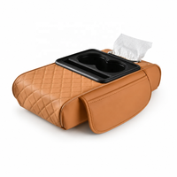 Boîte d'accoudoir de voiture universelle 4-en-1 avec coussin, porte-gobelet intégré, boîte de rangement, boîte à mouchoirs, organisateur de console centrale en cuir PU de luxe