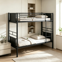 Lit superposé en métal robuste, lit en acier à double étage avec barrières de sécurité et échelle pour dortoir et chambre à coucher