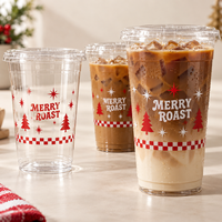 Gobelets en plastique personnalisés avec logo de Noël, avec couvercles, gobelets pour boissons froides en PET pour café, restaurant, emballage de boissons saisonnières, OEM