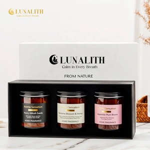 Großhandel Luxus 3er-Pack 200G Großvolumige Sojawachs Duftkerzen <span class=keywords><strong>Set</strong></span> |   Bernsteinfarbenes Glasgefäß Aroma-Duftgeschenke für Frauen - Product Image 5