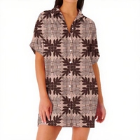 Robe T-shirt Hawaïenne Col V pour Femme, Imprimé Floral Numérique, Ample, Boutonnée, Écologique, Respirante, Vêtement Quotidien