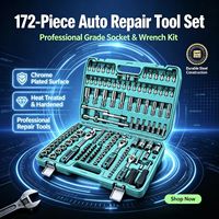 Lot de 172 outils à cliquet en acier Cr-V, trempés et chromés, pour réparation automobile, avec boîte de rangement