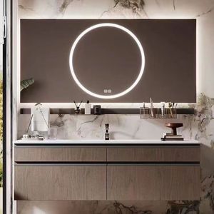 New Brown Bathroom Cabinet Smart Mirror Cabinet Space Storage White Washbasin Wall-Mounted - Product Image 1