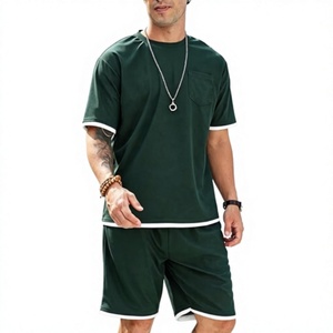 Vente en gros directe d'usine, ensemble de vêtements pour hommes, t-shirt et short baggy 2 pièces, tenue décontractée d'été, ensemble de survêtement, 100% coton, 220 GSM - Product Image 1