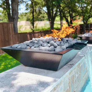 Đài Phun Nước Chữa Cháy Ngoài Trời Gas Fire Bowl Trang Trí Bằng Thép Không Gỉ Màu Đen