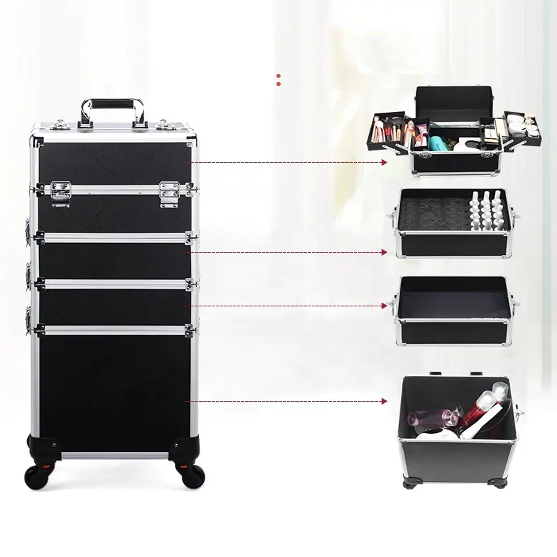 4 in 1 Professional Nagellack Organizer Große Make-up Zug Fall Rolling Makeup Trolley Fall