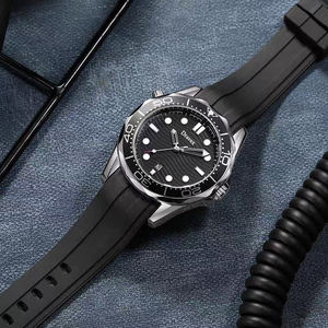 <span class=keywords><strong>Reloj</strong></span> Mecánico de Lujo para <span class=keywords><strong>Hombre</strong></span> OMEGAS, Serie Sea Horse, Resistente al Agua hasta 300 m, Caja de Acero Inoxidable, Correa de Silicona Azul - Product Image 3