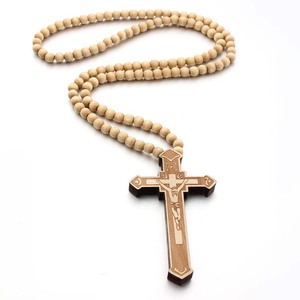 Collier de perles en bois faites à la main ethnique de haute qualité <span class=keywords><strong>St</strong></span> Benoît Crucifix croix bois chrétien prier collier pour femmes hommes - Product Image 6