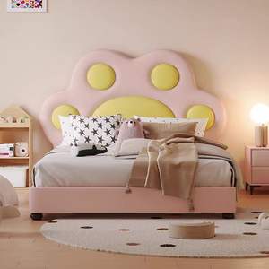 만화 고양이 어린이용 침대, 헤드보드가 있는 원목 수납 침대 (남아 및 여아용) - Product Image 2