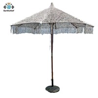 Parasol en macramé avec franges, chaise incluse, pour la plage, l'extérieur, protection solaire, design amélioré, mélange de polyester et de coton