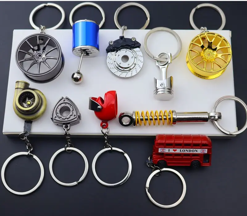 Toptan yaratıcı Metal anahtarlık jant Turbo dişli FREN DİSKİ amortisör kaliper araba anahtarlık kolye
