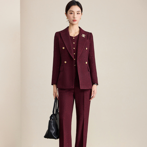 Элегантный красный двубортный костюм для женщин, длинный рукав, деловой стиль, приталенный крой, высококачественный костюм - Product Image 1