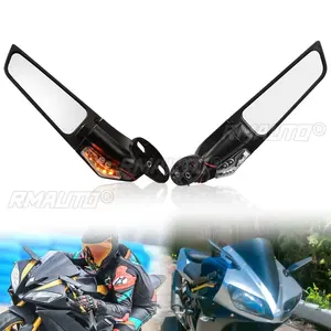 Rétroviseurs de moto modifiés avec ailes coupe-vent et éclairage latéral rotatif réglable pour Yamaha YZF R1 R6 R25 R3 R125 R15 Suzuki GSXR - Product Image 1