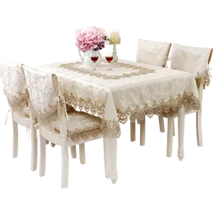 Wholesale dining chair table cover set 4-Tablecloth cloth European-style rectangular household lace table flag dining table cloth chair cover set