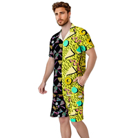 Camiseta Polo de traje de playa de verano con estampado digital divertido para hombre con manga corta y pantalones cortos de baño para niños para Halloween