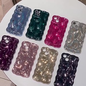 Étui de téléphone en TPU haut de gamme pour iPhone 15 Pro Max 16 Nouveau modèle 14/13 Couleur unie Realme Électroplaqué Effet d'eau Ripple Grip - Product Image 1