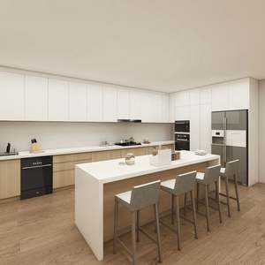 Juego de Muebles de Cocina Modernos con Fregadero, Acabado en Melamina Blanca y Madera, Protector Contra Salpicaduras Impermeable - Product Image 1