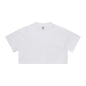 T-shirt bianca da <span class=keywords><strong>donna</strong></span> di alta qualità 100% <span class=keywords><strong>cotone</strong></span> 305gsm, crop top da <span class=keywords><strong>donna</strong></span> con stampa personalizzata e logo ricamato - Product Image 4