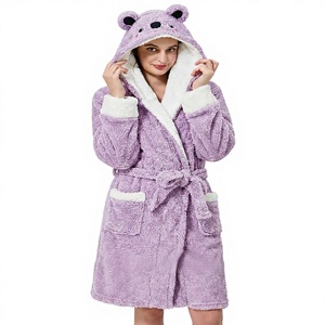 Batas de Felpa para <span class=keywords><strong>Mujer</strong></span>, Bata Suave y Cálida de Koala, 100% Poliéster, Manga Larga, con Capucha, para Baño, Spa y <span class=keywords><strong>Ducha</strong></span> - Product Image 1