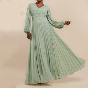 ชุดเดรสยาวทรงพลีท คอวี เซ็กซี่ แฟชั่นทันสมัยสำหรับผู้หญิง ฤดูใบไม้ผลิ แขนยาว ทรงหลวม สไตล์ทางการ เรียบหรู ดูดี เหมาะสำหรับงานกลางคืน - Product Image 1