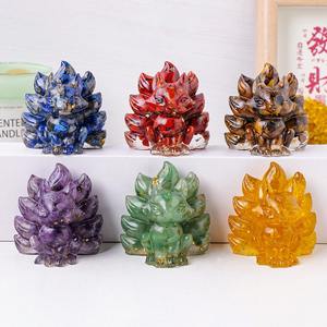 Cristal de guérison renard à neuf queues puces naturelles remplies de résine renard significatif Reiki cadeau décor à la maison Chakra cadeau sculpture à la main - Product Image 5