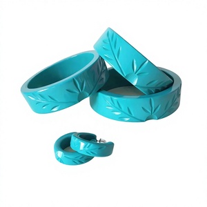 Vintage Round New Resin Design <b>Bangle</b> Vase Sets Stylish with Floral Pattern in Yellow Black and Teal Party for Home Decoration - Product Image 2