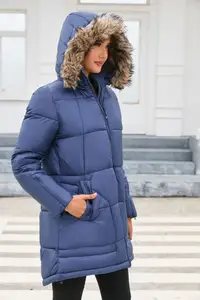 Individueller Winter-Luxus-Damen-Langermantel Jacken warmer Stehkragen Pelzkragen Kapuzen-Baumwolljackenmantel