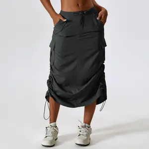 Спортивная одежда в стиле ретро стильная женская длинная повседневная юбка-карго средней длины с карманами