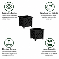 Lot de 2 jardinières décoratives en PP à motif treillis de 37,5 cm avec trous de drainage pour véranda, patio et jardin