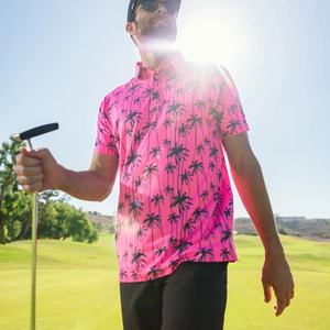 Polo en polyester à manches courtes pour homme, motif crânes et fleurs, vert et blanc, style banane, chemise de golf Birdseye pour homme - Product Image 2