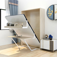 Multifunktionales Doppelschicht-Schreibtisch-Wandbett mit Unsichtbarer Hardware, Klappbares Murphy-Bett mit Schreibtisch, Metallbettrahmen