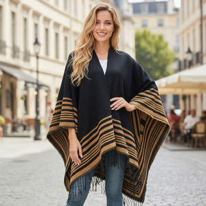 Poncho cape en cachemire pour femme avec franges, ouvert sur le devant, coupe ample, décontracté, pour l'hiver - Product Image 2