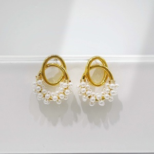 Custom Trendy Everyday Geometric Gold Plated 18k <b>Stud</b> <b>Earring</b> vintage Freshwater Pearl Baguette Cut Stones <b>earrings</b> For Women - Product Image 3