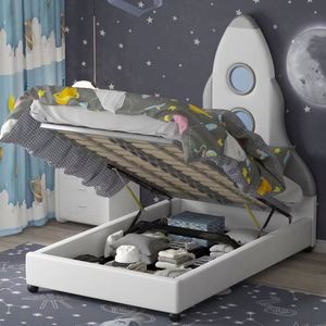 Rocket Ship Kids <b>Bed</b> 1.2m Creative <b>Storage</b> <b>Single</b> <b>Bed</b> for Boys Youth Cartoon Design with Adventure Theme - Product Image 4