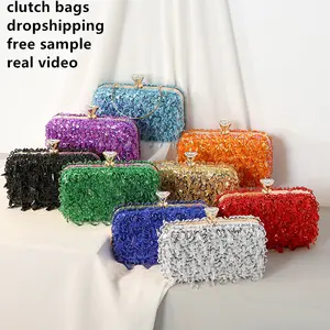 Popular purse wholesale rhinestone women handmade beaded hand bag ladies chains clutch bags designer handbags