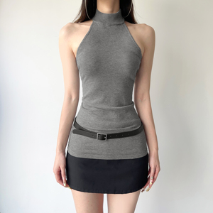 Débardeurs longs pour femmes gris, coupe ajustée, col rond, patchwork, crochet, spandex/polyester, laine, décontracté, extérieur, rue, écologique - Product Image 4