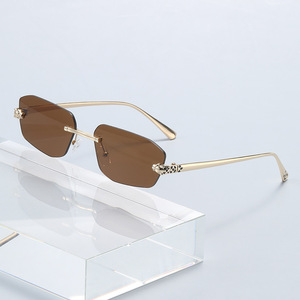 <strong>Cheetah-Pattern</strong> UV400 Decorative Frameless Polygonal Sunglasses Colorful Retro Metal Shades Men Women Wholesale - Product Image 3