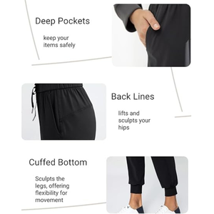 Pantalones Casuales de Corte Recto y Ajustado para Mujer |   Pantalones de Cintura Alta con Cordón y Bolsillos Laterales |   Mezcla de algodón transpirable antiarrugas - Product Image 4