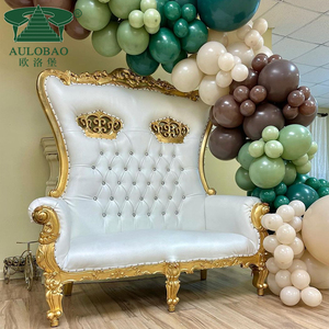 หนังสีขาวมีกระดุมติดเพชรโซฟาสำหรับกษัตริย์ในงานแต่งงาน - Product Image 5