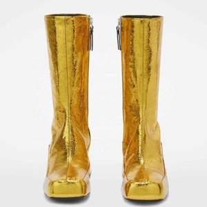Botines de Mujer de Alta Calidad con Parte Superior Metálica, Tacón Grueso, Cierre de Cremallera, Punta Cuadrada, Tacón Medio y Grueso, Botines Elegantes - Product Image 5