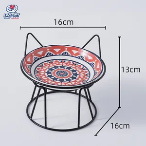 Cat Bowl Ceramic High Legged Dog Bowl Anti Overturning Vertical Pattern Food Pet Water Bowl