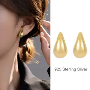 Wholesale 925 Sterling Silver Teardrop Stud Earrings 18K Gold Plated Water Drop Hollow Out Waterproof Earrings Jewelry