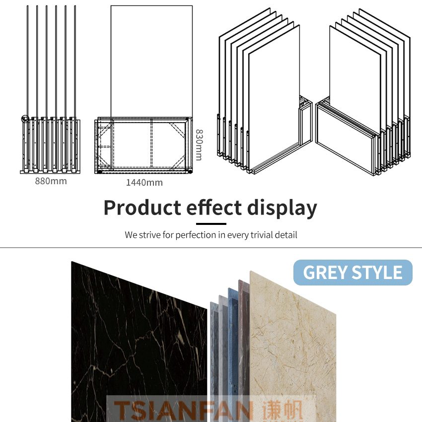 Slab Shelf Sample Rack Custom Pull-out Floor Tile Display Stand Tsianfan Sliding Marble Granite Display Showroom Sintered Stone