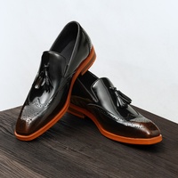 Chaussures habillées en cuir véritable LeFou pour homme, style automne, à enfiler, avec semelle en caoutchouc, nouvelle collection 2025, à franges et patchwork, rehaussantes