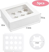Boîtes à cupcakes avec fenêtre, capacité de 12 cupcakes, pour cupcakes, desserts et plus (blanc)