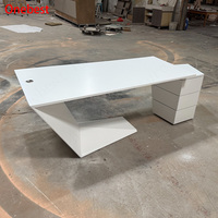 Escritorio Ejecutivo en Forma de Z con Almacenamiento, Moderno, Blanco, para Oficina en Casa, Juegos o Uso Personal