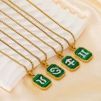 Collar de Cumpleaños con Letra del Zodiaco en Malaquita Verde de Lujo, Colgante Cuadrado de Acero Inoxidable para Mujer, con Incrustaciones Modernas