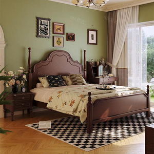 Premium Dark <b>Brown</b> Solid Wood <b>Bed</b> Frame French Vintage Ornate Carved Headboard Turned Post Bedroom Furniture Stable Home Wooden - Product Image 1
