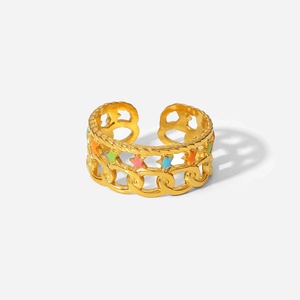 Anillos Ajustables de Acero Inoxidable Chapados en Oro al por Mayor para Mujer con Esmalte Colorido - Product Image 1