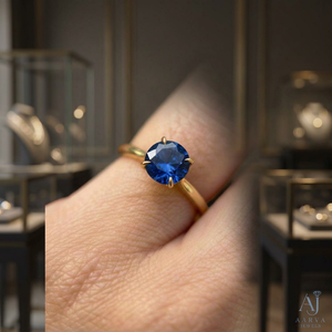 Anillo de Circonita Azul, Corte Redondo, Chapado en Oro de 18k, Plata de Ley, Joyería Vintage Solitaria para Mujer, Regalo de Compromiso o Boda - Product Image 1
